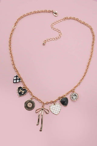 Charmed I'm Sure - Bow, Checker, Heart Necklace