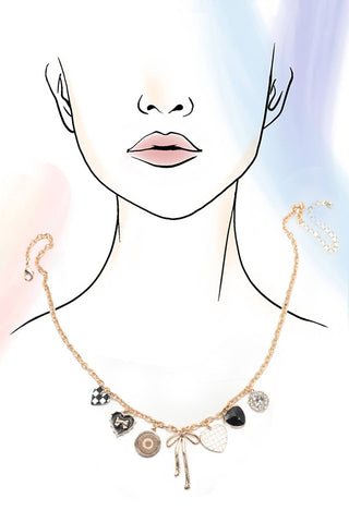 Charmed I'm Sure - Bow, Checker, Heart Necklace
