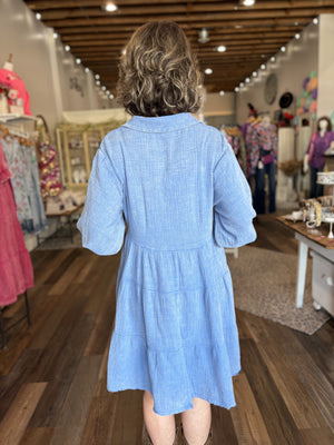 Ocean Blue Tiered Cotton Dress