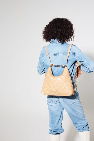 Quilted Dual Shoulder & Backpack Handbag