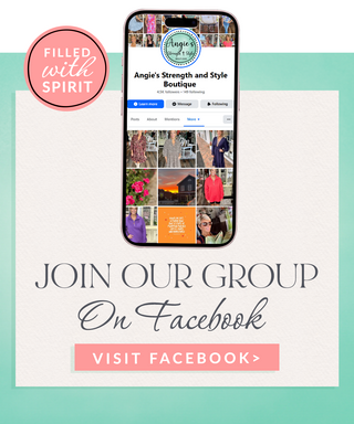 Join our group on Facebook banner featuring Angie’s Strength and Style Boutique page with visit Facebook button.