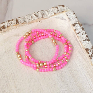 Colorful and Gold tone beaded bracelet stack of 4 bracelets