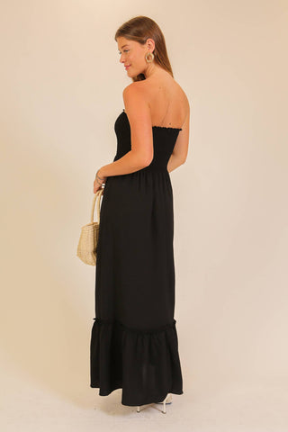 Strapless BoHo Maxi Dress in Black