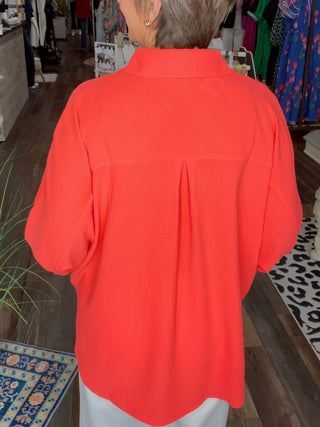 Sloan Button-Up Top in Neon Coral or Lime