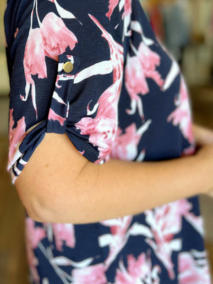 Natalie Navy V-Neck Floral Top