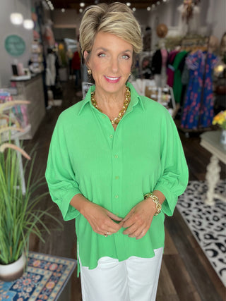 Sloan Button-Up Top in Neon Coral or Lime