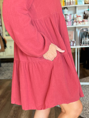 Find Your Love Cotton Gauze Tiered Dress with Front Button Details