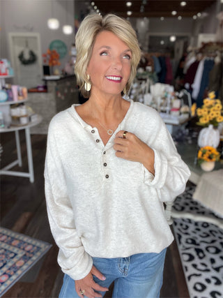 Easy Living Henley Sweater in Oatmeal or Deep Brown