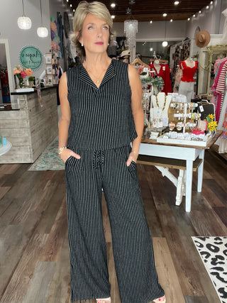 Stripe V- Neck Linen Blend Tank