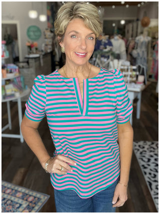 Striped Terry Top in Pink and Green