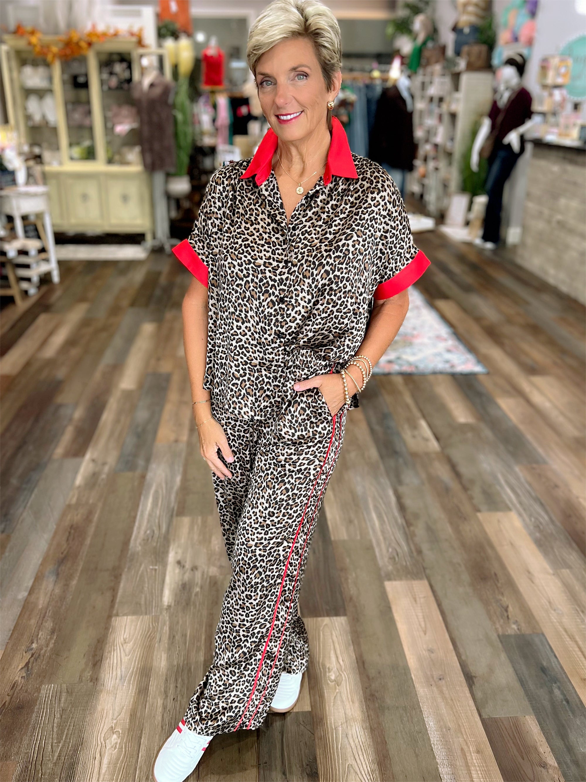 Leopard Contrast Button Down Shirt
