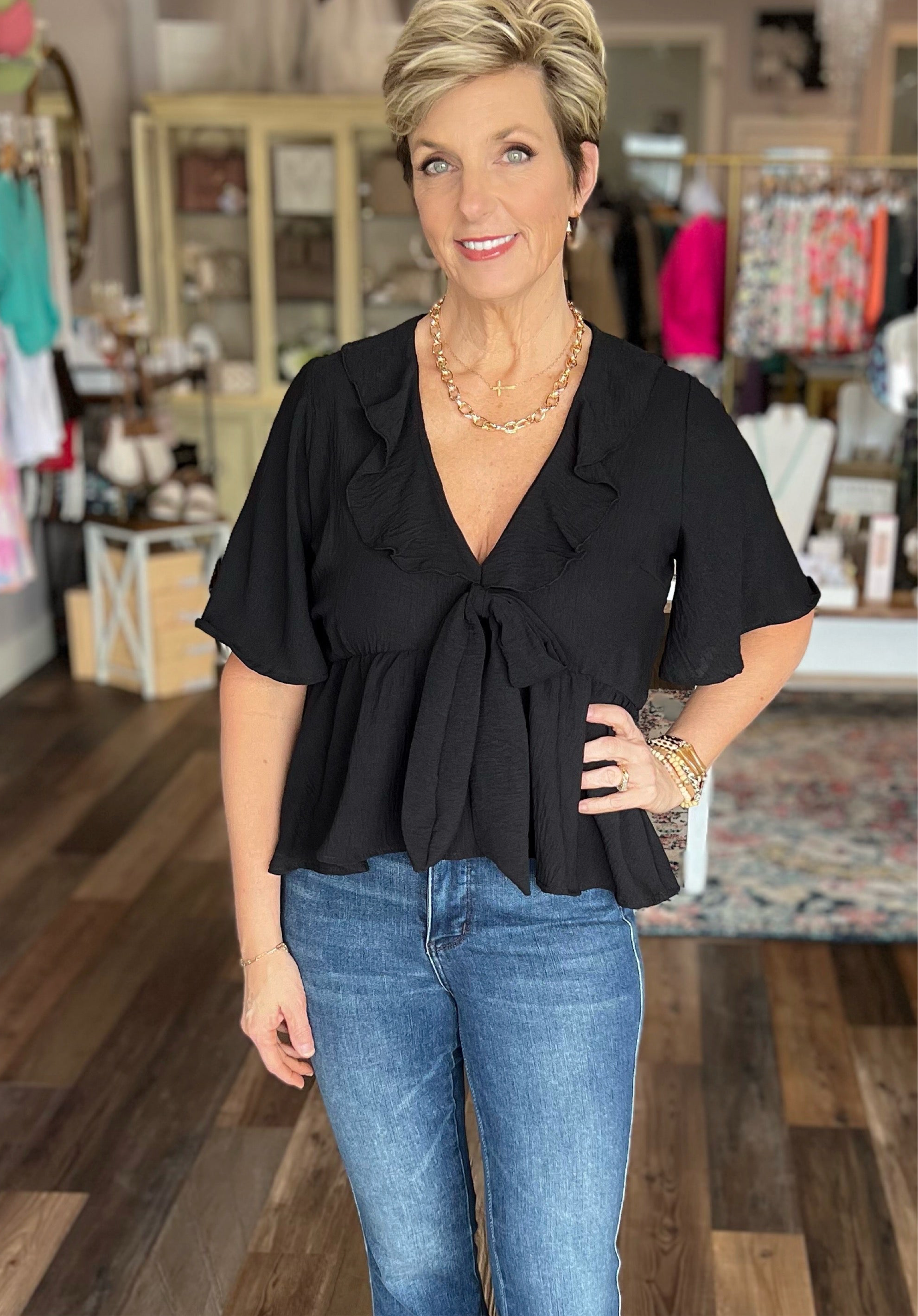 Flutter Sleeve Babydoll Blouse