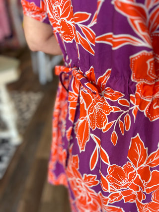 Sunset Bloom Puff Sleeve Dress