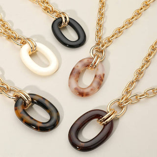 Oval Ring Pendant Chunky Chain Necklace