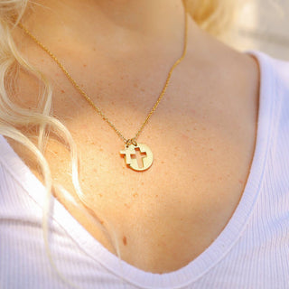 Stainless Steel Cutout 2 Piece Cross Necklace