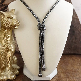 Moonlight Knot – Rhinestone Knotted Rope Tassel Necklace