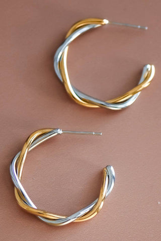 Waterproof Two Tone Twist Hoop Earrings