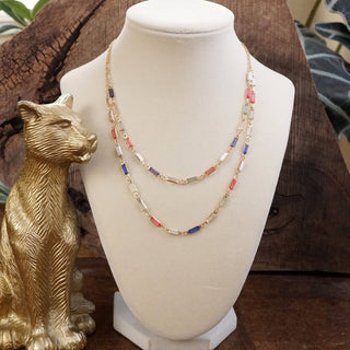 Twice the Sparkle – Double Layer Baguette Crystal Necklace in Gold Tone