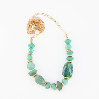 Nola 18" Beaded Gold Paperclip Chain + Green Beads