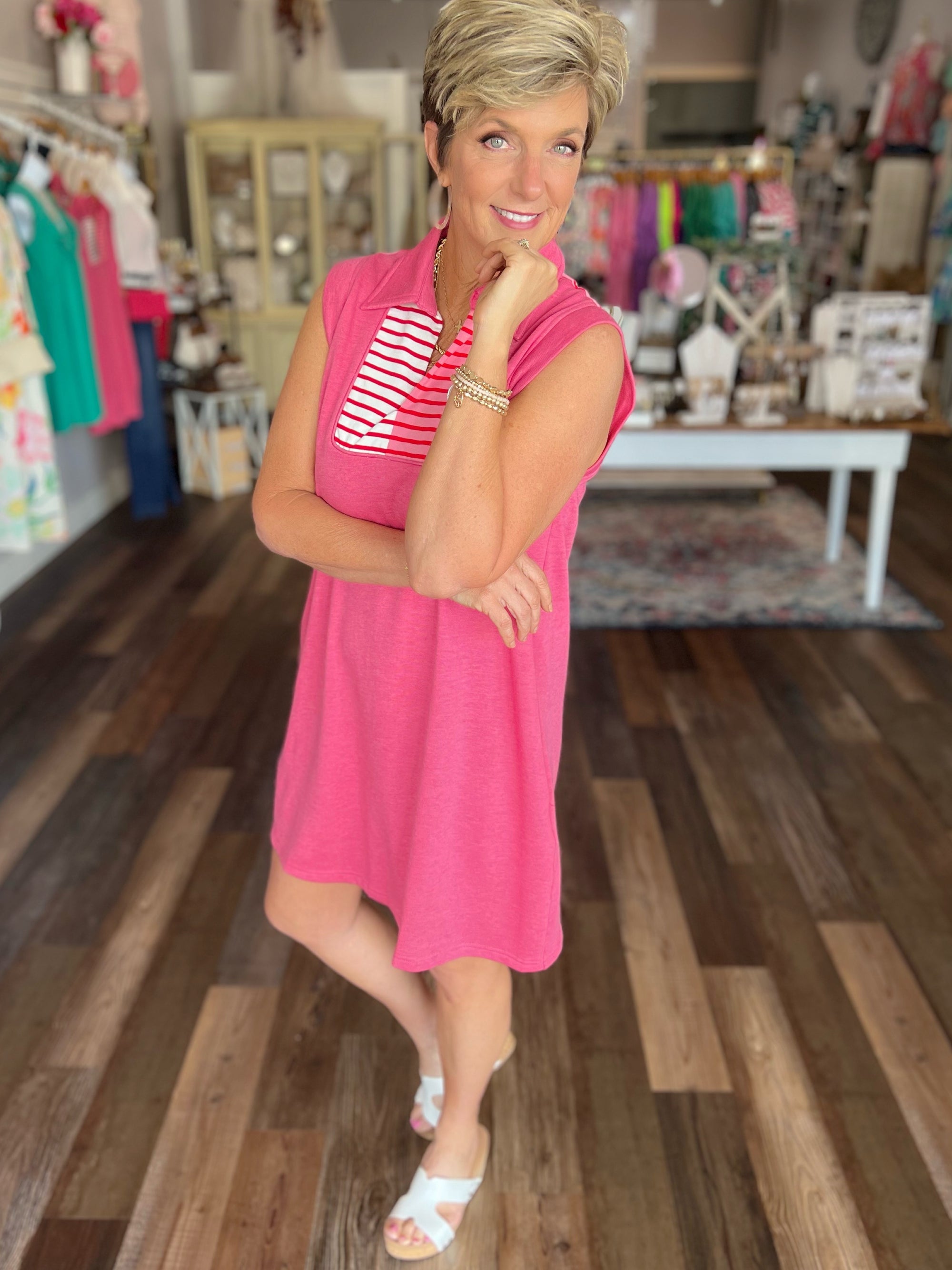 Everyday Dress in Red Color Block