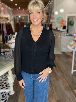 Sheer Romance Black Ribbed Cardigan