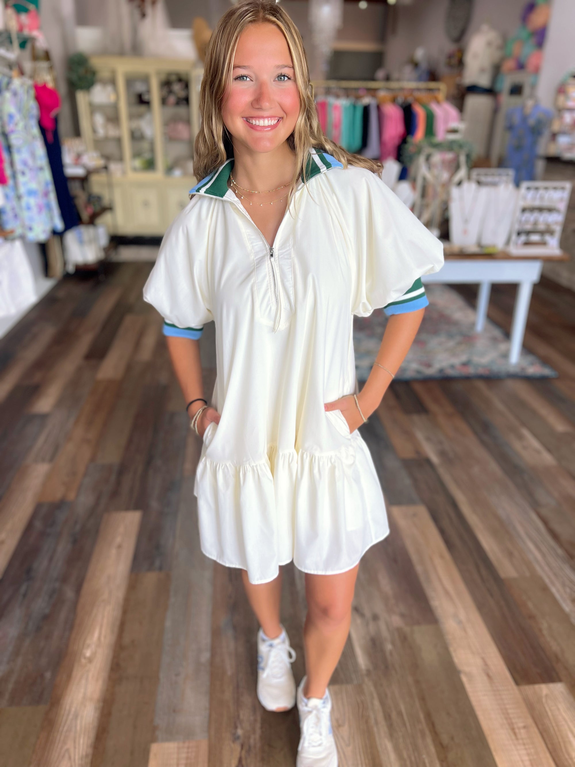 Zippered Collar Dress with Contrast Trim