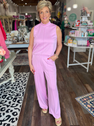 Pretty in Pink Knit High-Waisted Wide-Leg Pants