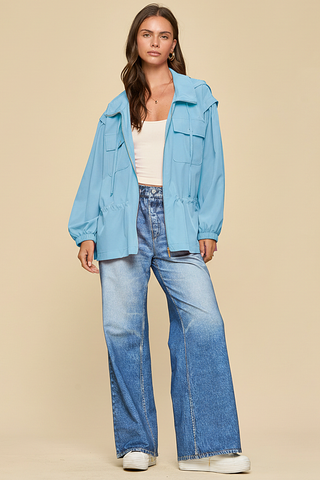 Double Breast Pocket Jacket w/ Hoodie