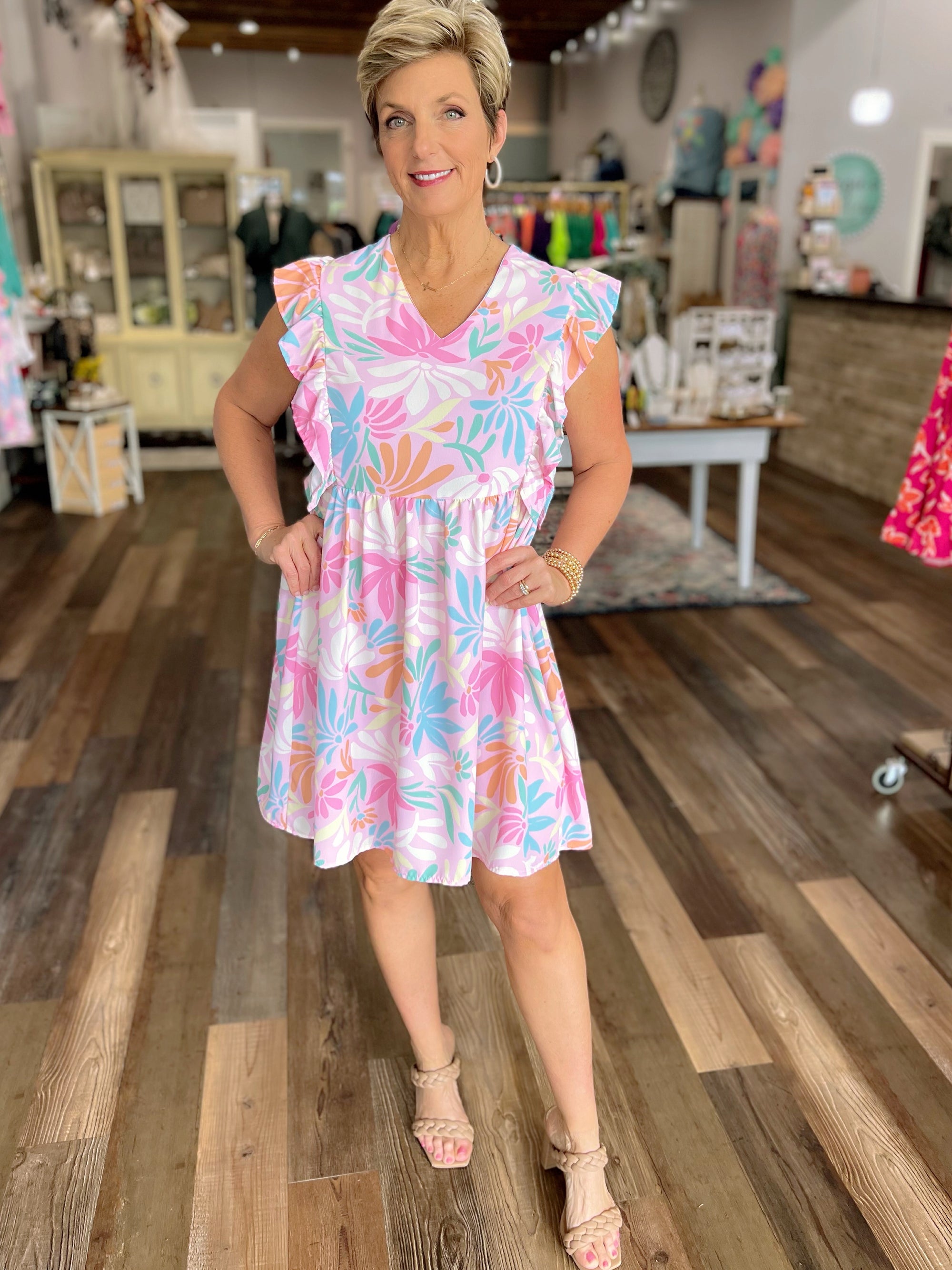 Walk in the Garden Pastel Floral Print Dress
