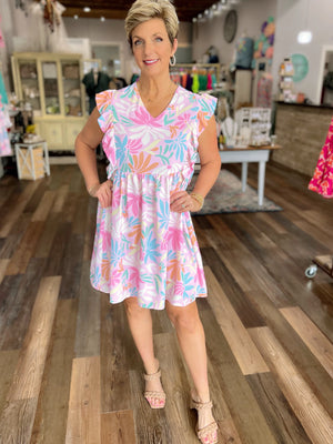 Walk in the Garden Pastel Floral Print Dress