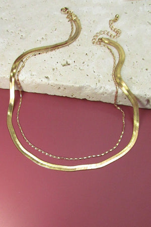 Gold Double Snake and Largo Chain Necklace