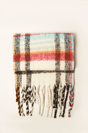 Plaid Oblong Cozy Scarf With Fringe