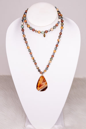 Autumn Beaded Necklace With Stone Pendant