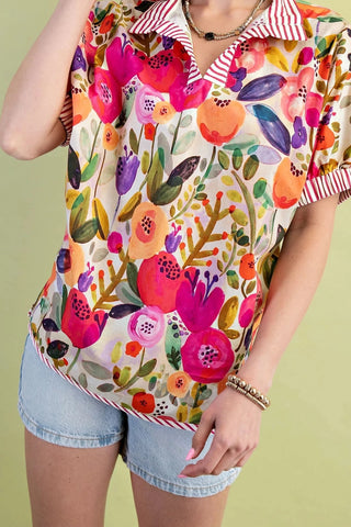 Garden Party Contrast Floral Top