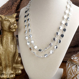 Golden Current – Textured Double Strand Square Link Necklace