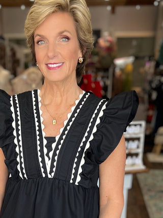 Black Ruffle Sleeve Contrast Trim Babydoll Top