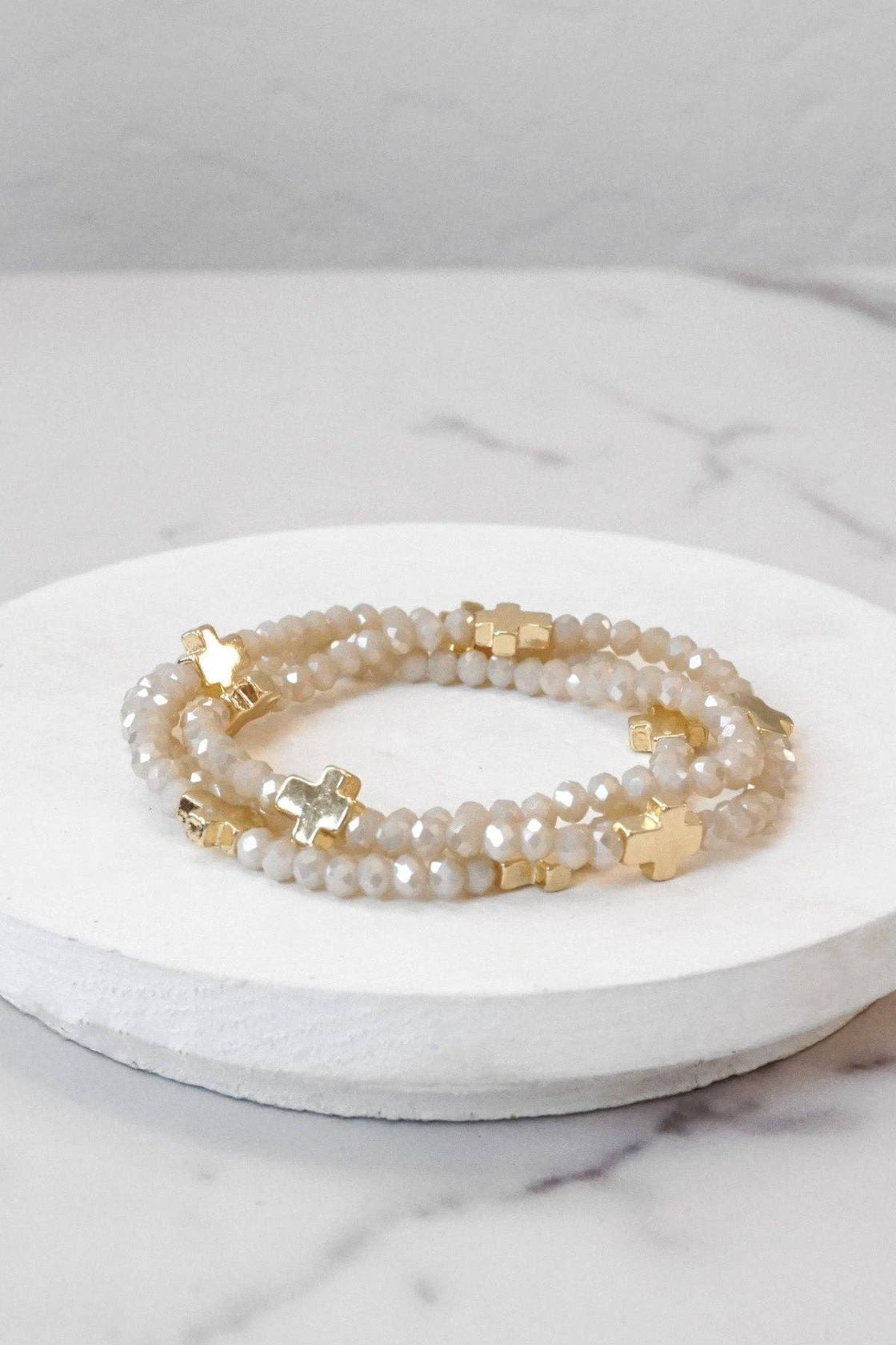 Mini Sideways Cross Crystal Bracelet Stack