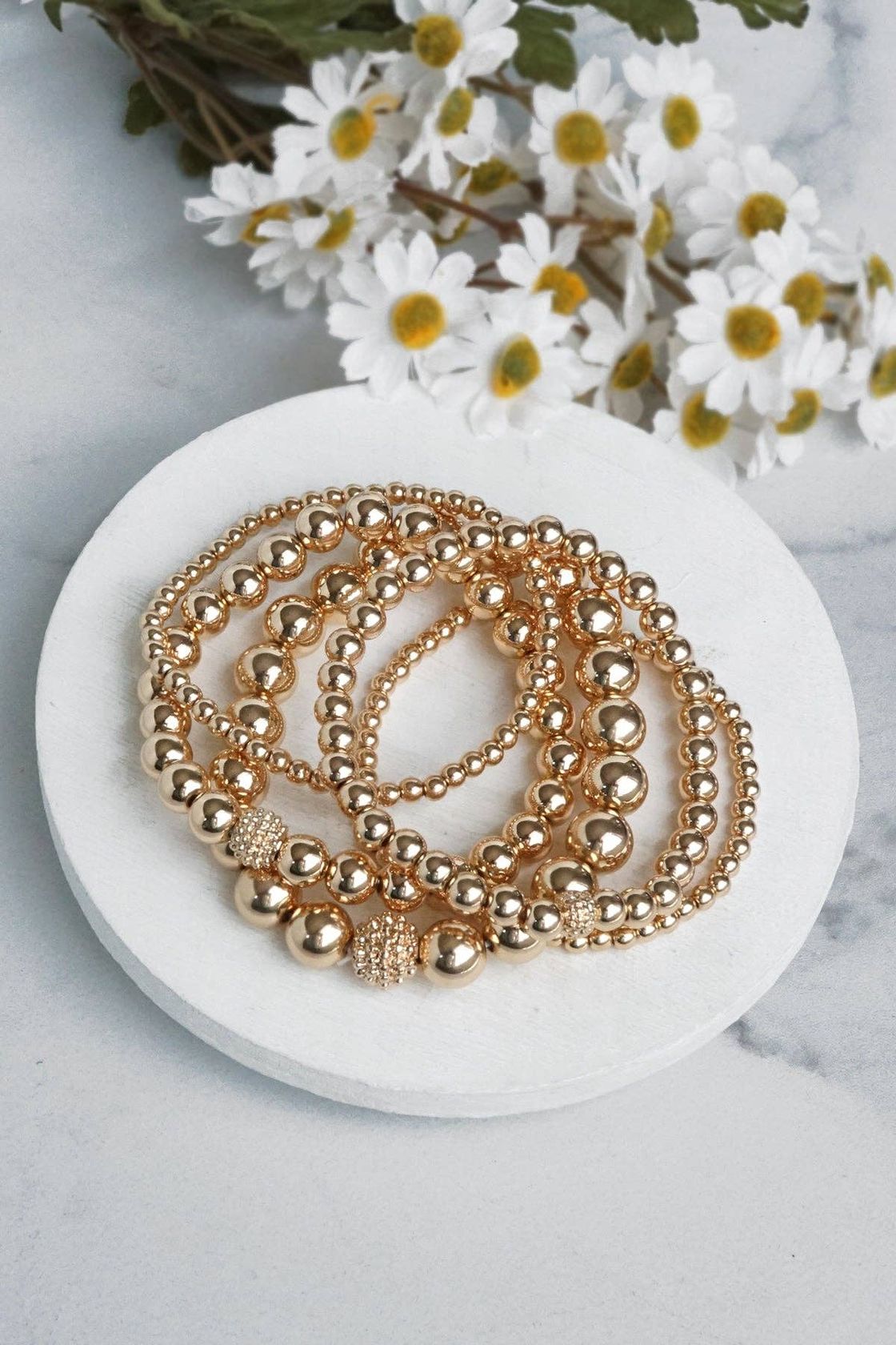 Multi Size Ball Beaded Bracelet Stack Bracelet Set