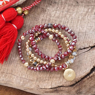 Red Glass Metal Beads Bracelet