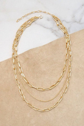 Layered Gold Tone Chain Short Necklace