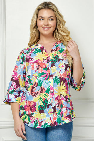Summer Florals Mandarin Collar Blouse in Curvy