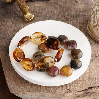 Gathered Horizons – Tortoise Acrylic Stretch Bracelet Set Golden Hinge Cuff