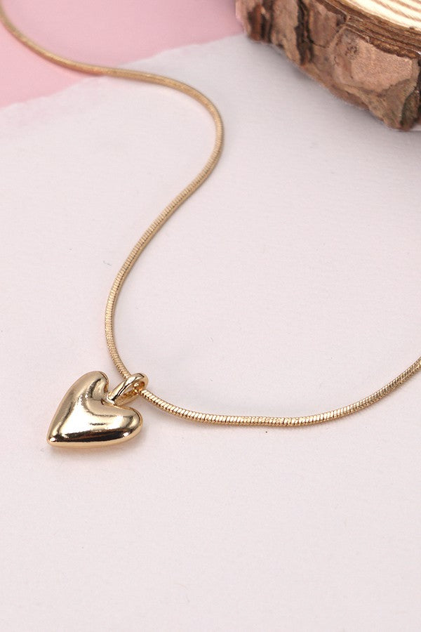 Puff Heart Snake Chain Necklace