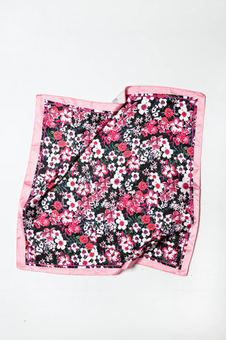 Black and Pink Flower Print Silky Feeling Bandana Scarf