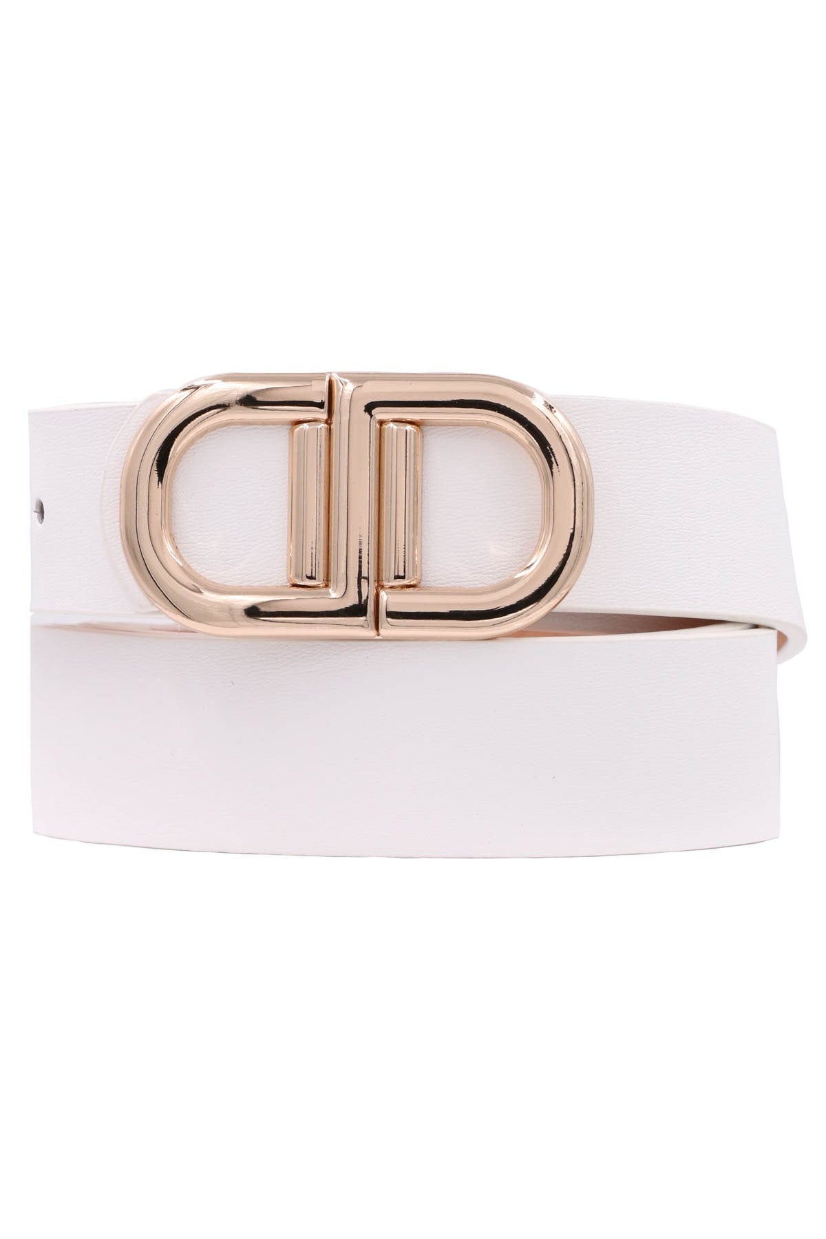 Metal D Buckle White Faux Leather Belt