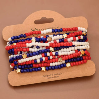 Patriotic Red White Blue Seed Bead Bracelet Set