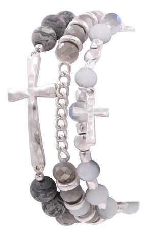 Semi-Precious Cross Bracelet Set