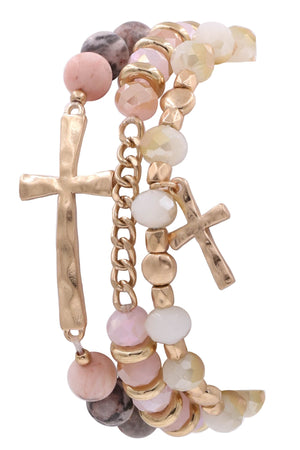 Semi-Precious Cross Bracelet Set