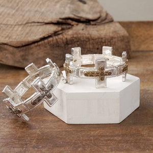 Cross bracelet in Worn Silver or Gold tone boho style