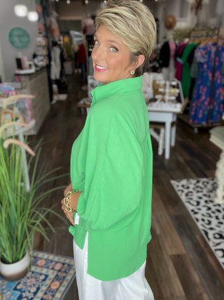 Sloan Button-Up Top in Neon Coral or Lime